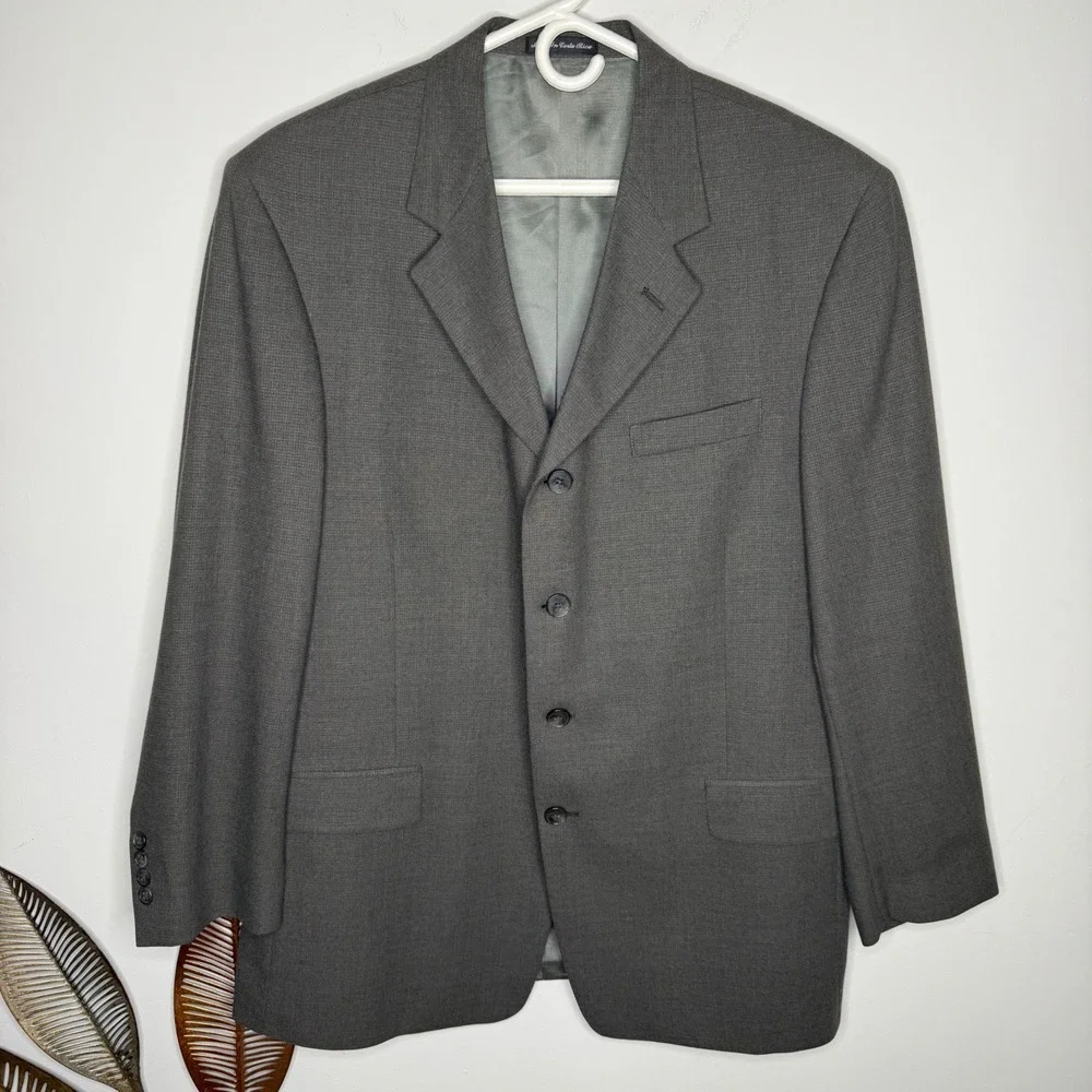 Perry Ellis‎ Mens Charcoal Gray Wool Blend 4-Button Blazer Sport Coat 42R